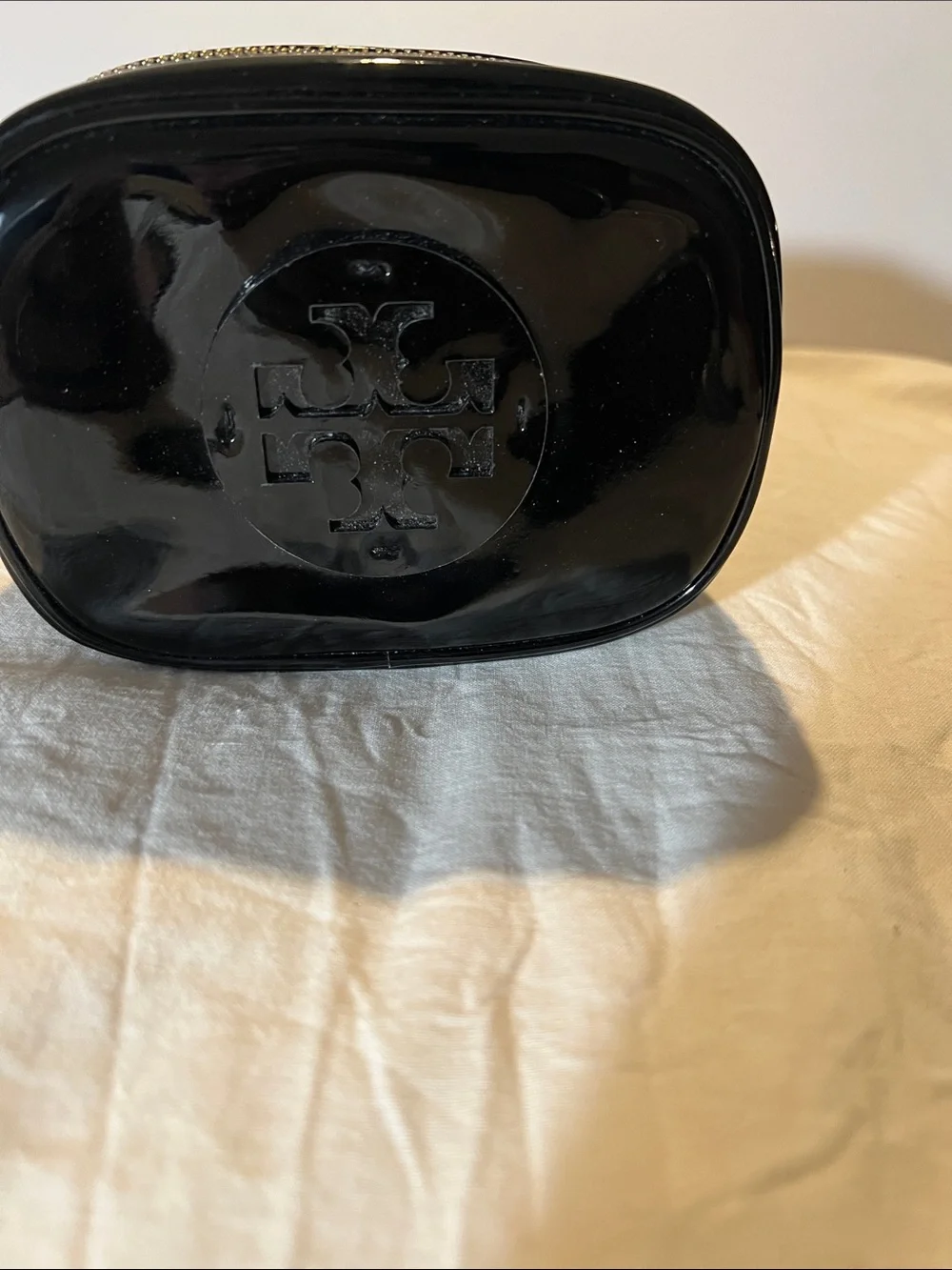 Tory Burch Black Patent Logo Cosmetic Pouch